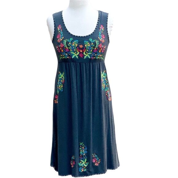 ANTHRO CHELSEA & THEODORE Embroidered Tee Shirt Dress - Picture 1 of 7